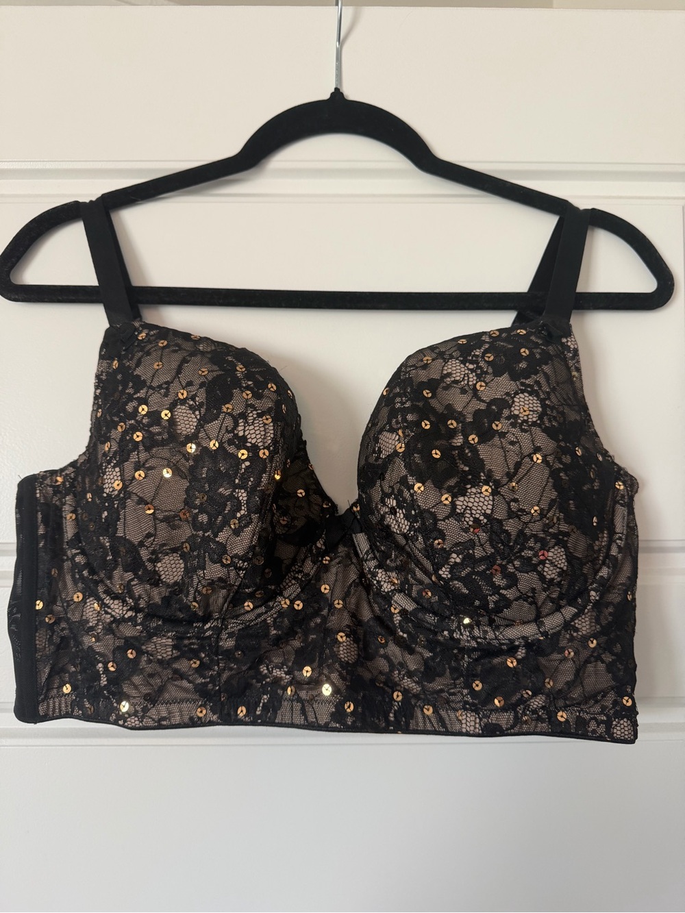 Cacique Black Lace Sequin Bra